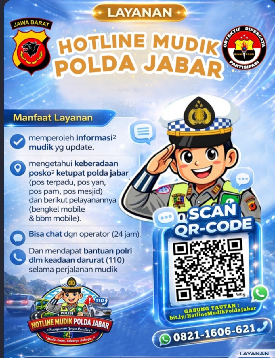 Telpon Segera Hotline Mudik 110 Polda Jabar Jika Menemui Hambatan Saat Mudik